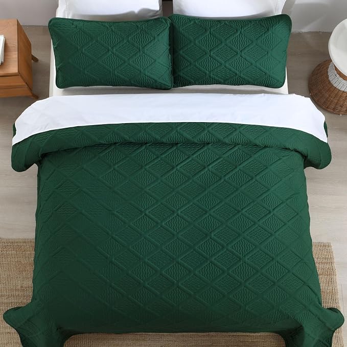 Yiran California King Quilt Set, Emerald Green Oversized Bedspread Bedding Set - Image 7