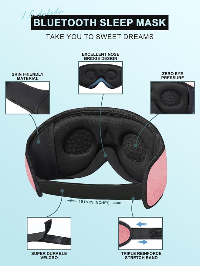 LC-dolida Sleep Headphones, Sleep Mask Bluetooth Wireless Music Eye Mask - Image 8