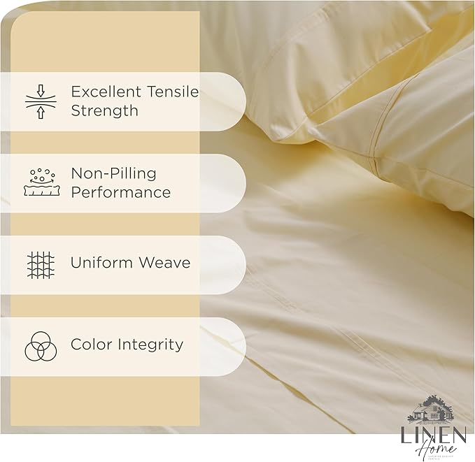 Linen Home 100% Cotton Percale Sheet Set, Cal King Size, Deep Pocket, 6 Pieces - Image 2