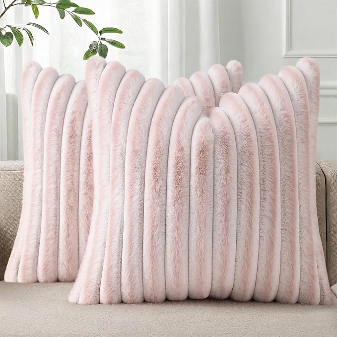 Pallene Faux Fur Plush Throw Pillow Covers 16x16 Set of 2, Luxury Soft Fluffy by PALLENE