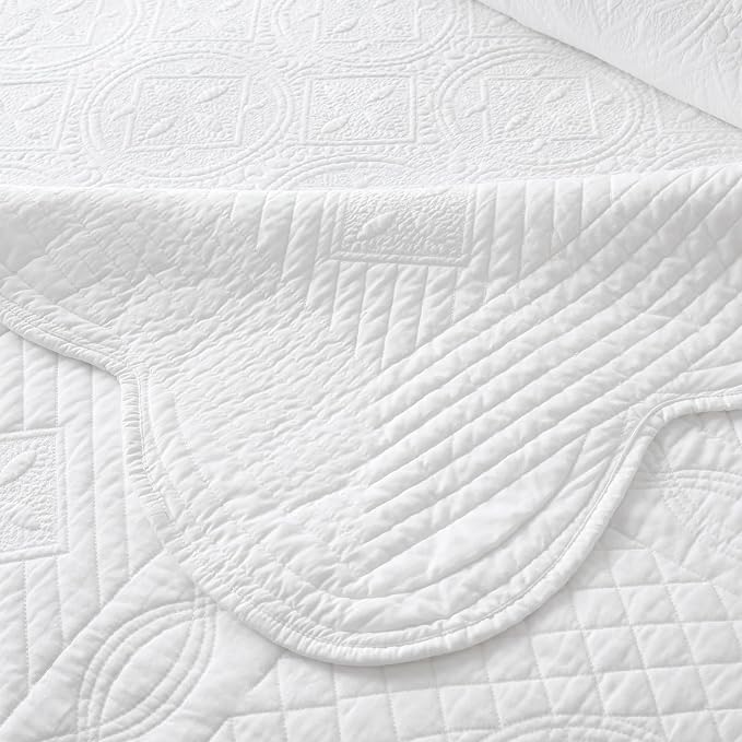 ROOMLIFE Quilt Set Full Size 3D Floral Embroidery Pattern 3-Piece Cotton - Image 9