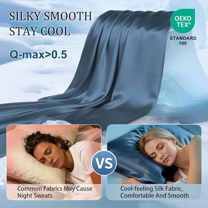 Cooling Pillowcases Set of 2 for Hot Sleeper, Night Sweats Beauty Sleep Reduces - Image 2
