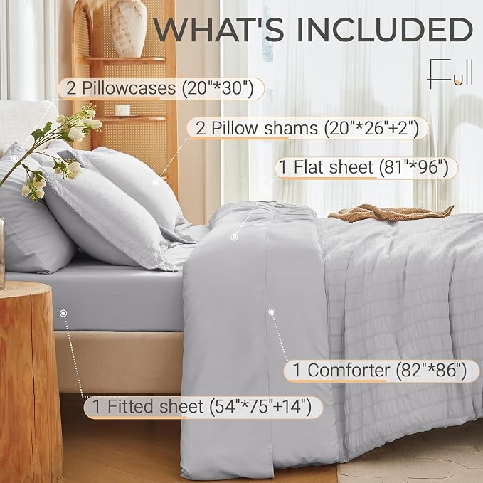 MUXHOMO 7 Pieces Full Comforter Set, Seersucker Bed in a Bag Full Size - Image 4