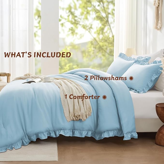 FUANNA Full Size Comforter Sets Light Blue, 3 Pieces Ruffle Full Size Bedding - Image 5