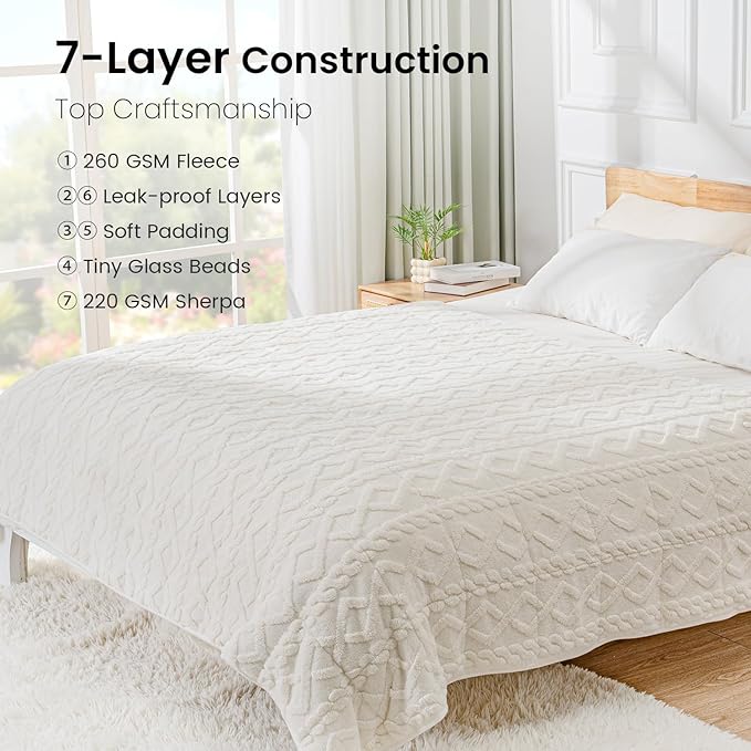 Drewin Weighted Blanket for Adults Queen Size 12 lbs, Soft Fuzzy Jacquard - Image 6