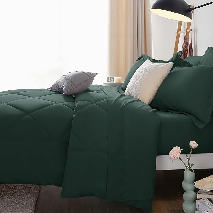 CozyLux Queen Comforter Set Forest Green - Image 9