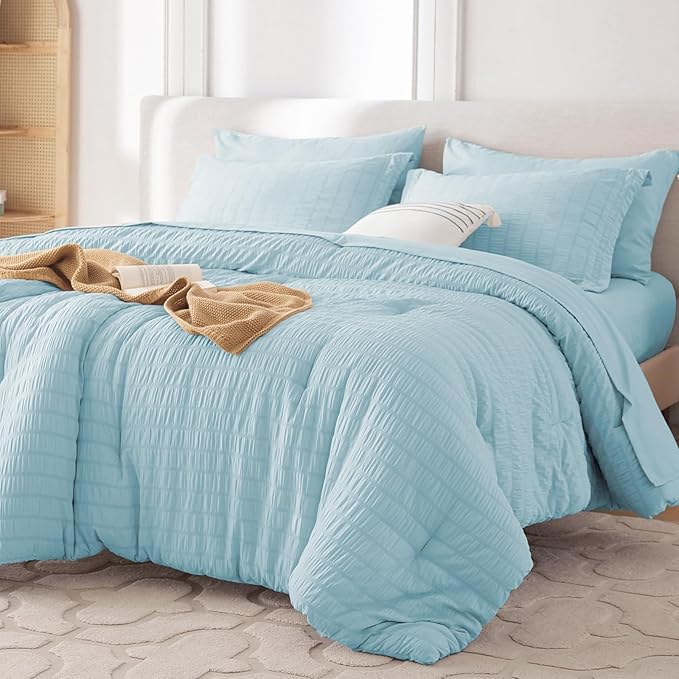 MUXHOMO 5 Pieces Twin XL Comforter Set, Seersucker Bed in a Bag Twin XL Size by MUXHOMO