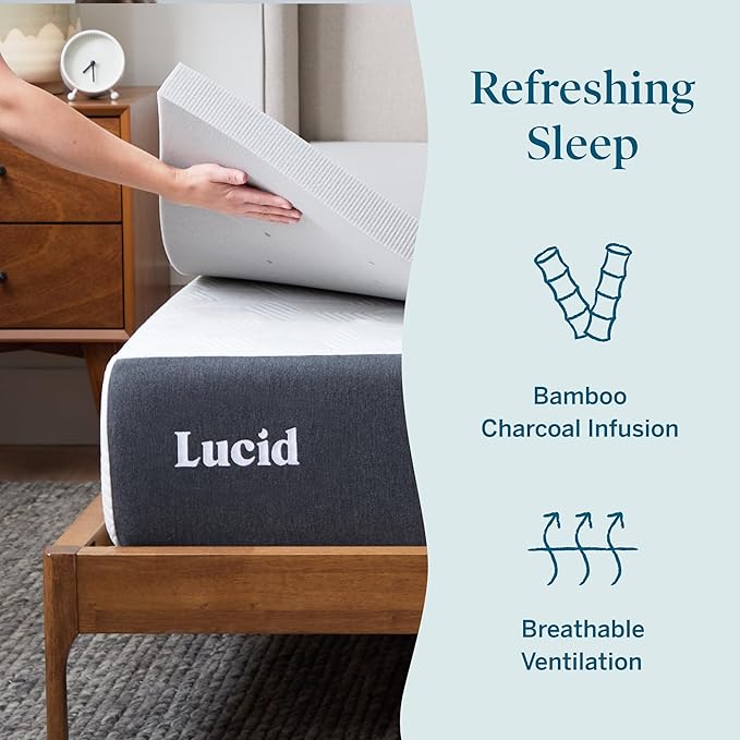 Lucid 3 Inch Bamboo Charcoal Infused Memory Foam Mattress Topper - Image 2