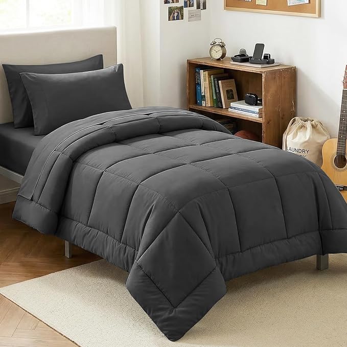 CozyLux Twin XL Comforter Set Dark Grey, 5 Pieces Twin Extra Long Bed in a Bag by CozyLux