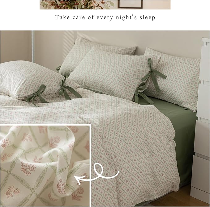 mixinni Red Floral Duvet Cover Set Queen Size - Image 6