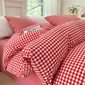Nayoroom Red Gingham Duvet Cover Queen Size 100% Washed Cotton Plaid Checkered by Nayoroom