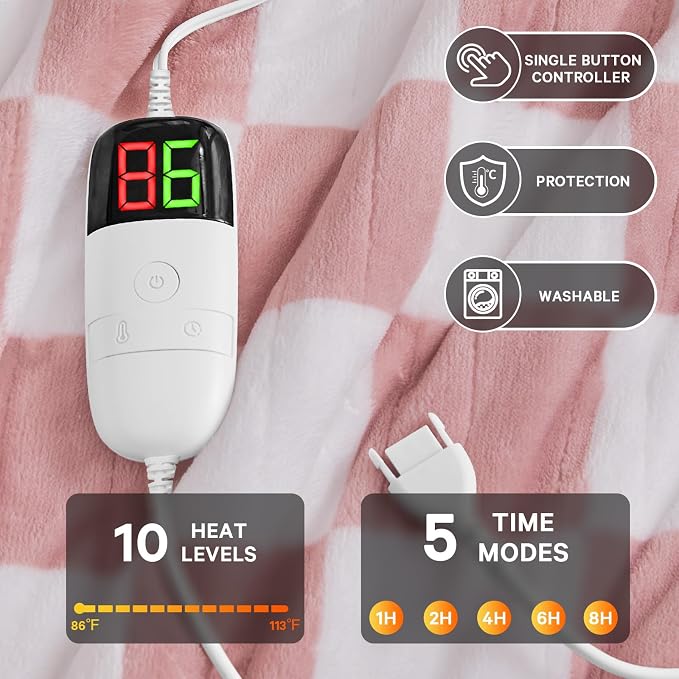 Light Pink Heated Blanket Electric Twin Size, 62X84 Heating Blanket - Image 4