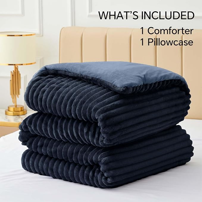 BEDELITE Fleece Twin Comforter Set -Super Soft & Warm Fluffy Navy Blue Bedding - Image 6