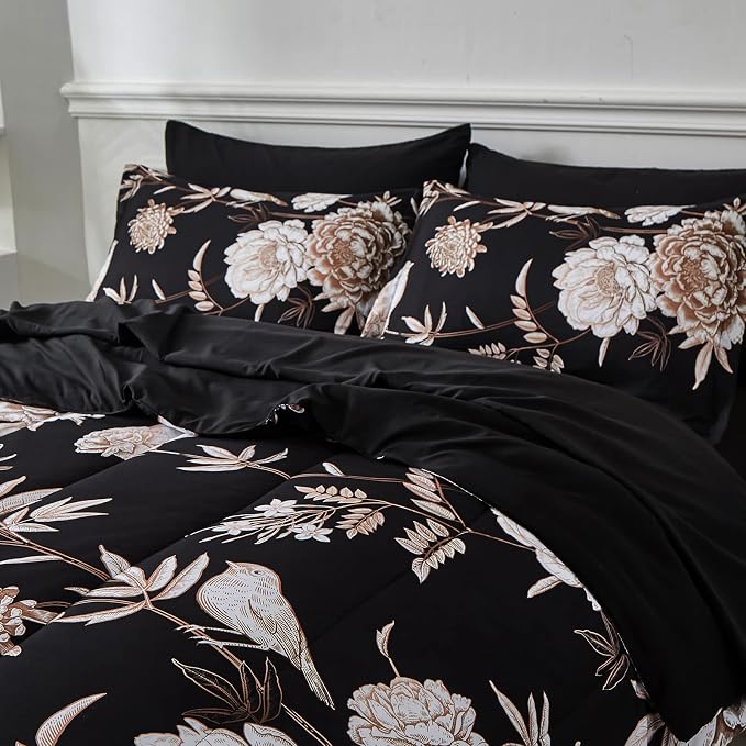 Yogeneg 7 Piece Bed in a Bag Kingsize Comforter Set Botanical Floral Bedding Set - Image 2