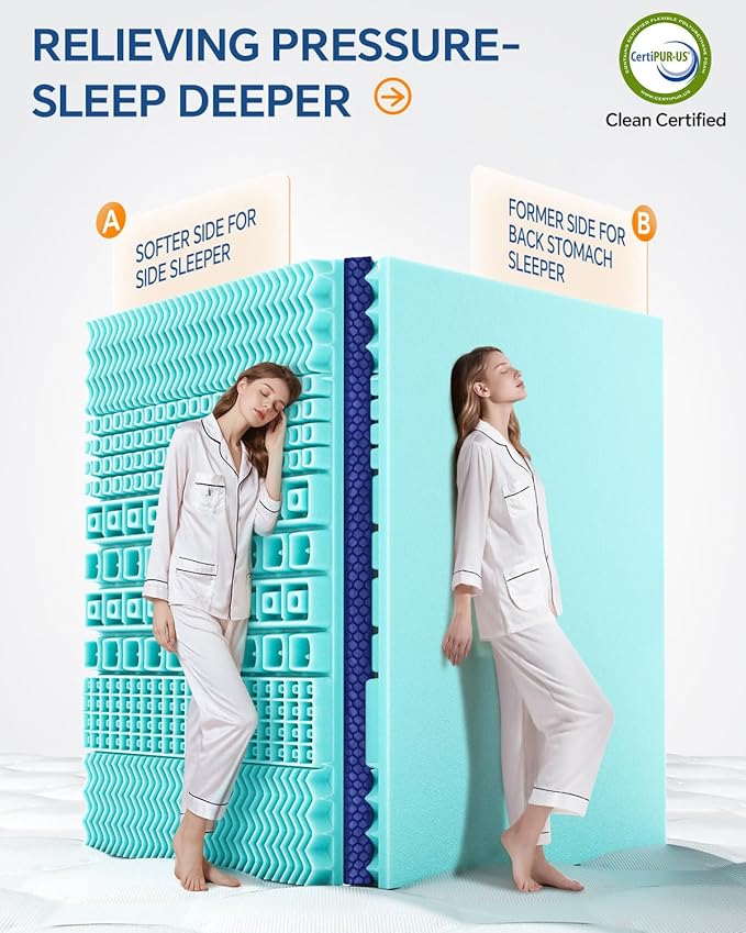 BEDELITE Queen Mattress Topper Dual Layer 4 Inch Memory Foam Mattress Topper - Image 3