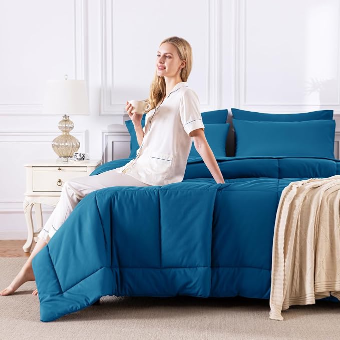 CozyLux Full Size Comforter Sets Teal, 7 Pieces Bed in a Bag, Teal Comforter - Image 7