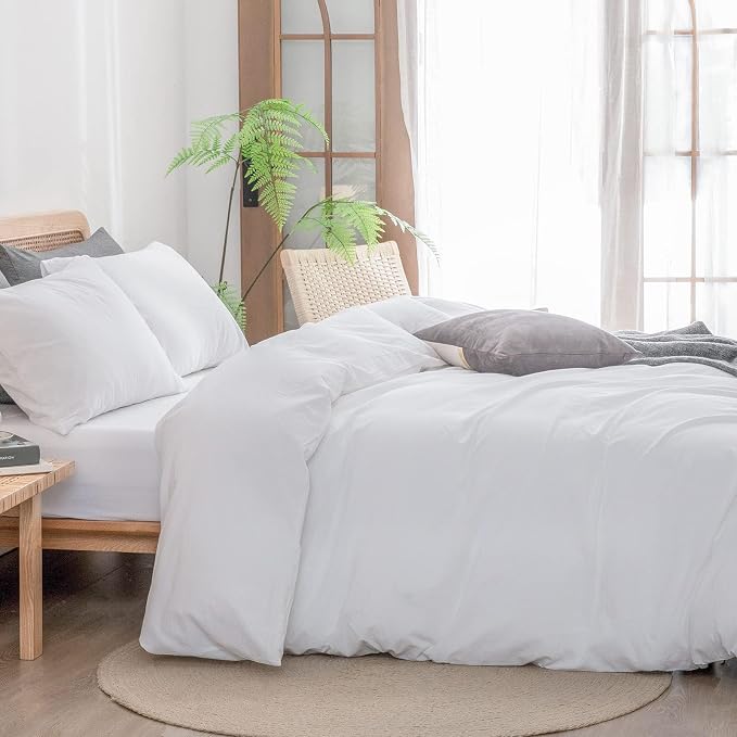 BESTOUCH Duvet Cover Set 100% Washed Cotton Linen Feel Super Soft Comfortable - Image 3