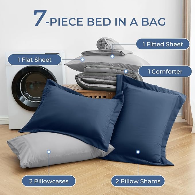 Sasttie Full Size Comforter Sets, 7 Pieces Bed in a Bag Full, Complete Bedding - Image 6