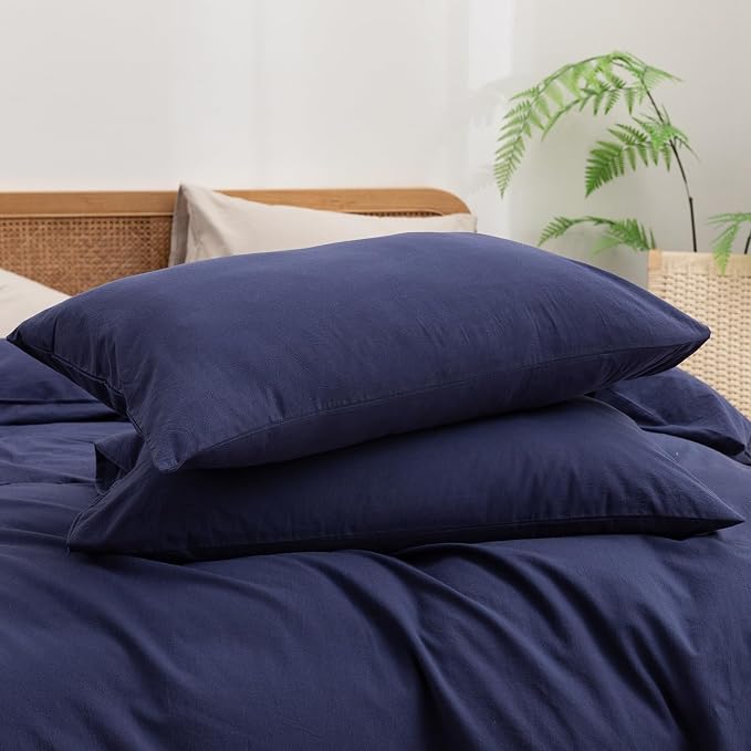 BESTOUCH Duvet Cover Set 100% Washed Cotton Linen Feel Super Soft Comfortable - Image 7