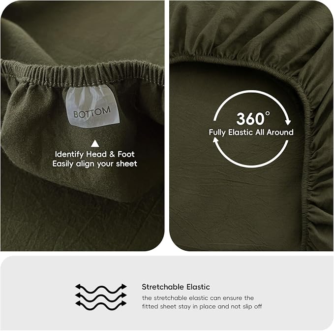MooMee Fitted Bottom Sheet Only 100% Washed Cotton Linen Like Textured - Image 3