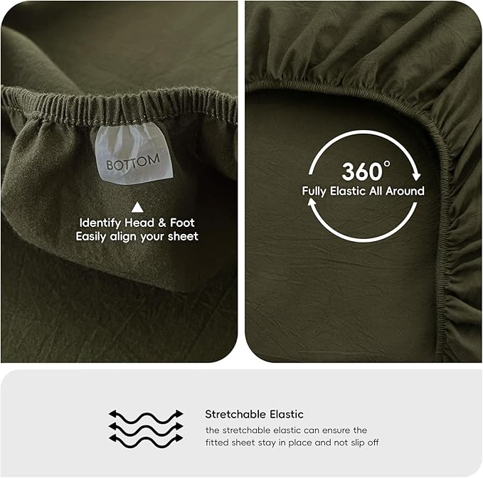 MooMee Fitted Bottom Sheet Only 100% Washed Cotton Linen Like Textured - Image 3