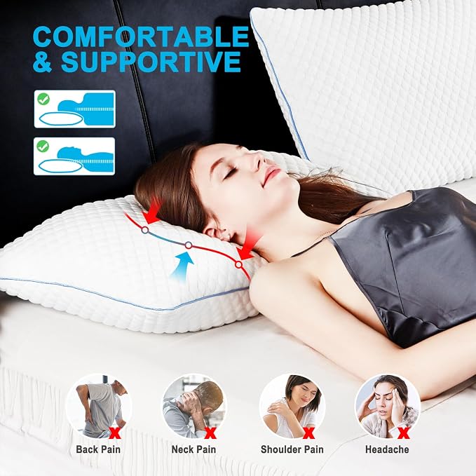 VVZ Cooling Bed Pillows Standard Size Set of 2, Shredded Memory Foam Pillows - Image 2