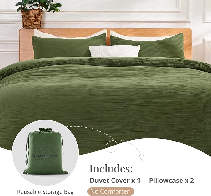 Green Duvet Cover King, 100% Sandwashed Cotton Soft King Size Duvet Cover Set 3 - Image 6