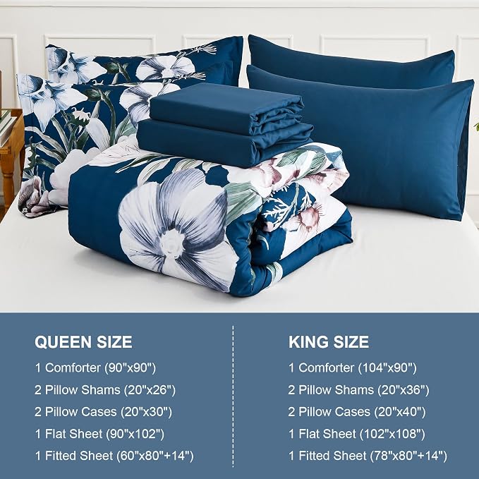 Luxudecor Floral Comforter Set Queen Size 7 Piece, Elegant Comforter Bedding Set - Image 7