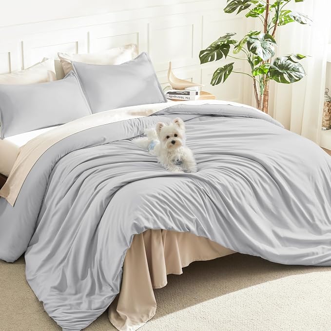 Litanika Light Grey Comforter Queen Size, 3 Pieces Lightweight Solid Bedding by Litanika