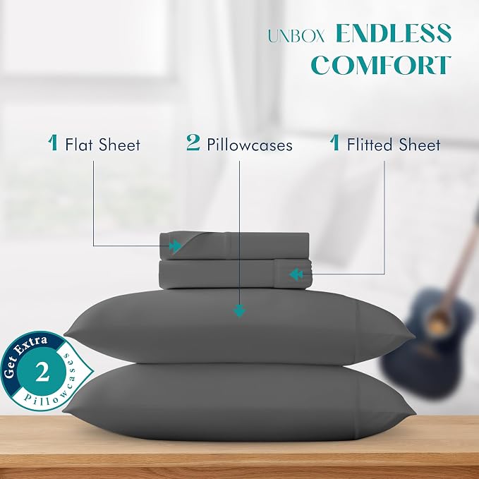XOOX Linen 100% Egyptian Cotton Queen Sheet Set - Image 3