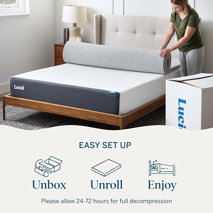 Lucid 3 Inch Bamboo Charcoal Infused Memory Foam Mattress Topper - Image 5