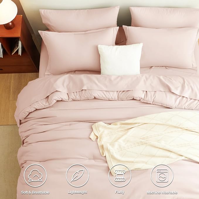 CozyLux Oversized King Comforter Set Blush Pink, 7 Pieces Bed in a Bag - Image 2