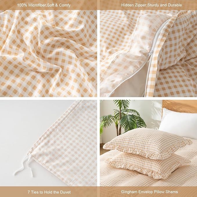 Gingham Duvet Cover Queen Size, 3 Pieces Soft Breathable Microfiber Plaid - Image 2