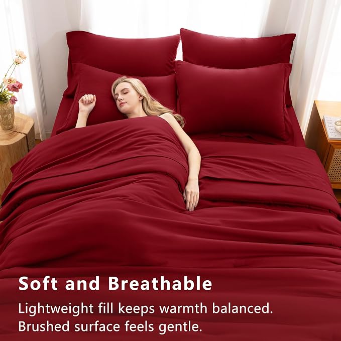 CozyLux Full Size Comforter Sets Dark Red, 7 Pieces Bed in a Bag Full Comforter - Image 5