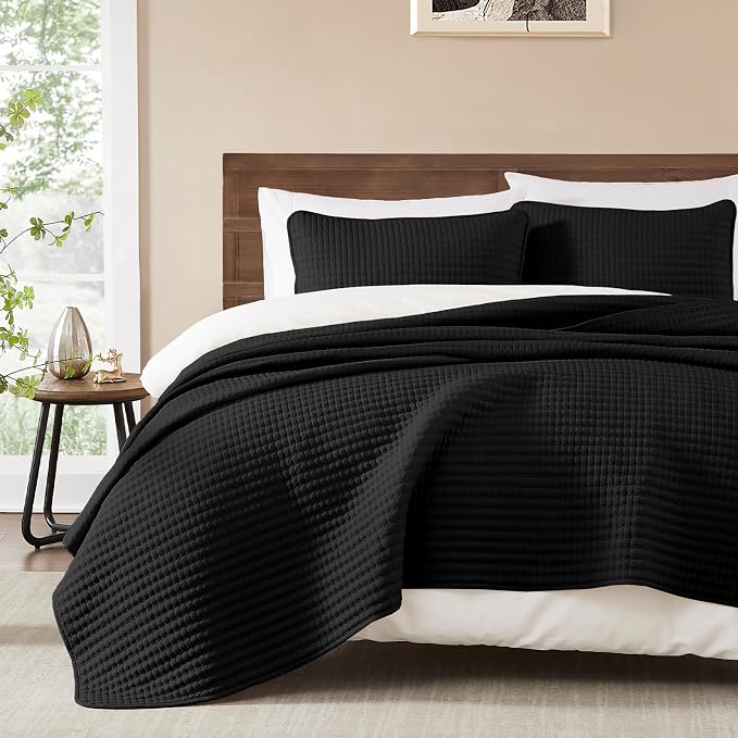 WRENSONGE Queen Quilt-3 Pieces Lightweight Bedspreads Black Queen Size Quilt by WRENSONGE