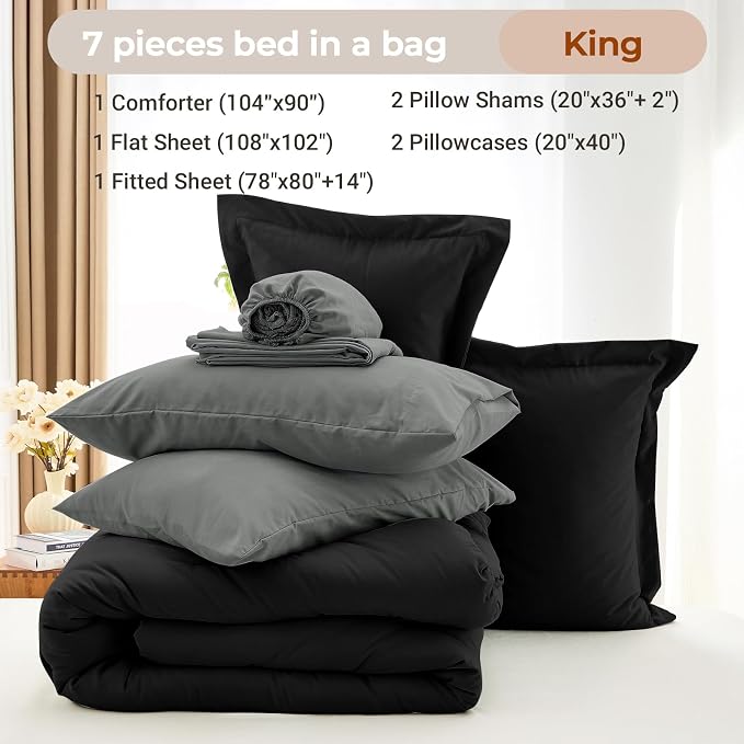 MUXHOMO 7 Pieces King Comforter Set, Soft Bed in a Bag King Size, All Season - Image 4