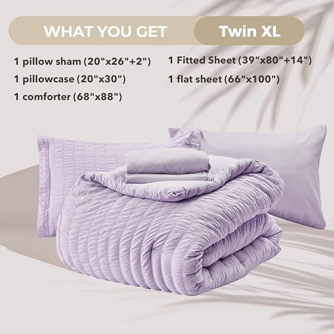 HYMOKEGE Lavender Twin XL Comforter Set Seersucker 5 Pieces, All Season Luxury - Image 5
