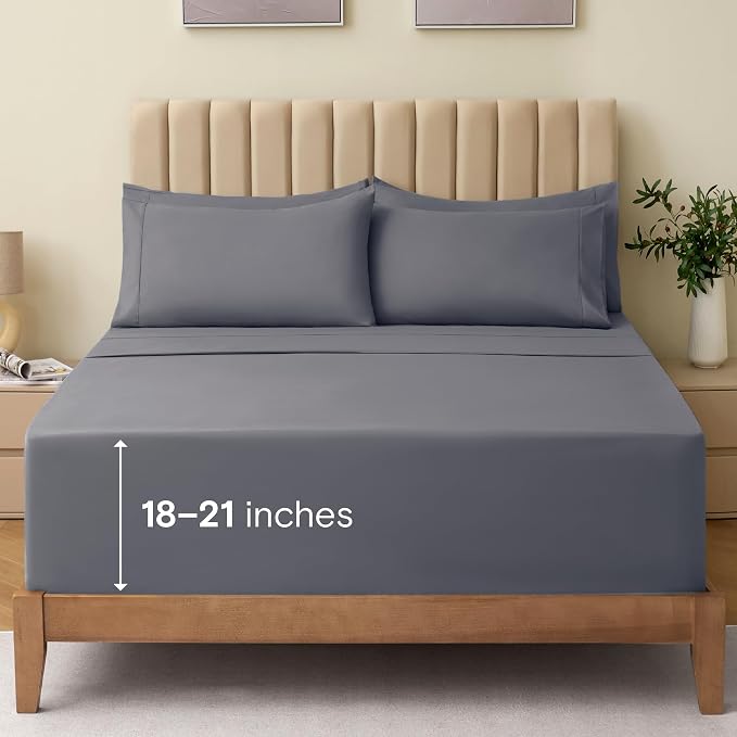 LuxClub 4 PC Queen Sheet Set, Bed Sheets Queen Size, Deep Pockets 18" Wrinkle by LuxClub