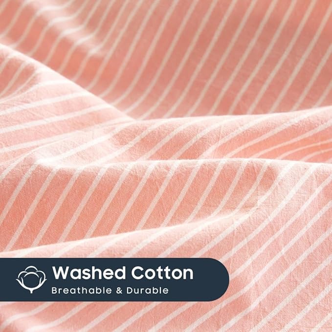 Wake In Cloud - Striped Cotton Duvet Cover Set, 100% Washed Cotton Textured - Image 7