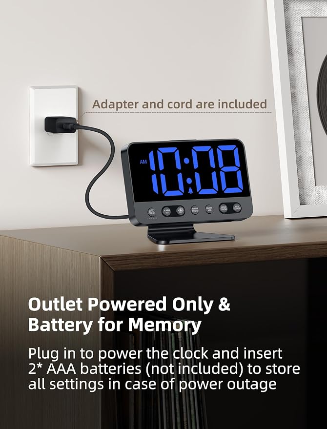Odokee Digital Alarm Clocks for Bedrooms: Large Bold Number 5 Brightness Dimmer - Image 6