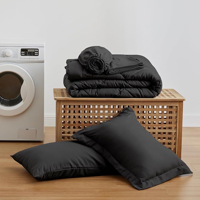 Love's cabin Twin Comforter Set Black, 5 Pieces Twin Bed in a Bag, All Season - Image 9