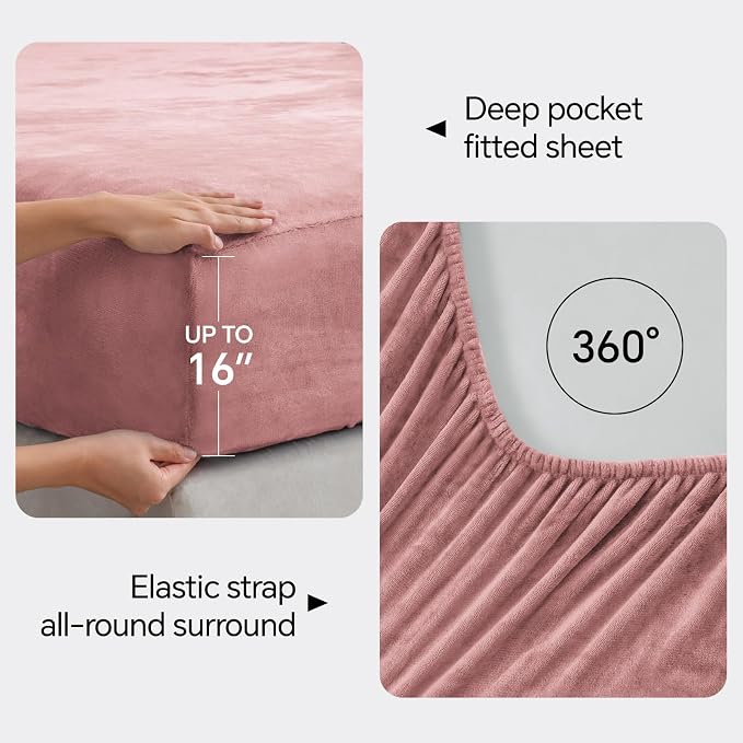 BEDELITE Flannel Sheets Queen Size Dusty Pink - Image 4