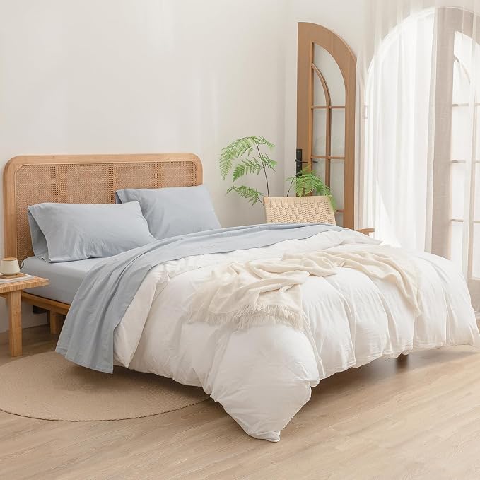 BESTOUCH Flat Sheet Only 100% Washed Cotton Linen Feel Wrinkle-Free, - Image 6