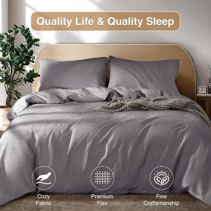 SONORO KATE 100% French Linen Duvet Cover Full Size, Soft Breathable - Image 6