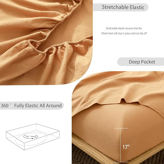 MooMee Fitted Bottom Sheet Only 100% Washed Cotton Linen Like Textured - Image 4