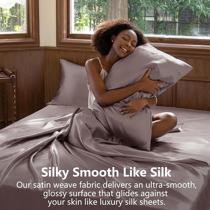 CozyLux Satin Sheets Queen Size Bed Set - Image 3