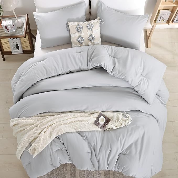 weigelia Full Size Comforter Modern Light Grey 3PCS Microfiber Bed Comforter - Image 7