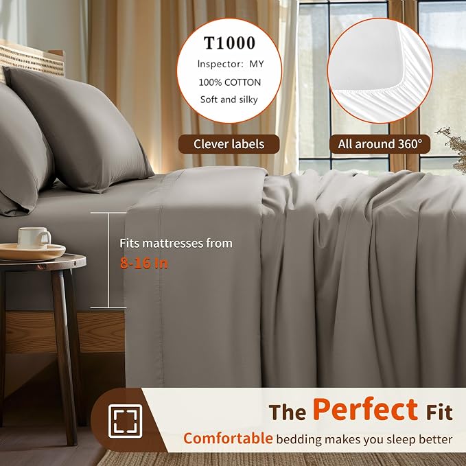 LBRO2M 1000 Thread Count 100% Egyptian Cotton Sheets Set Twin XL, 3 Piece Sets - Image 3
