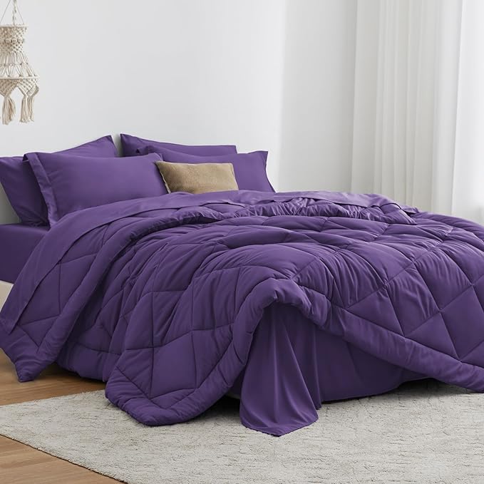 Love's cabin California King Comforter Set Purple, 7 Pieces California King Bed by Lovescabin