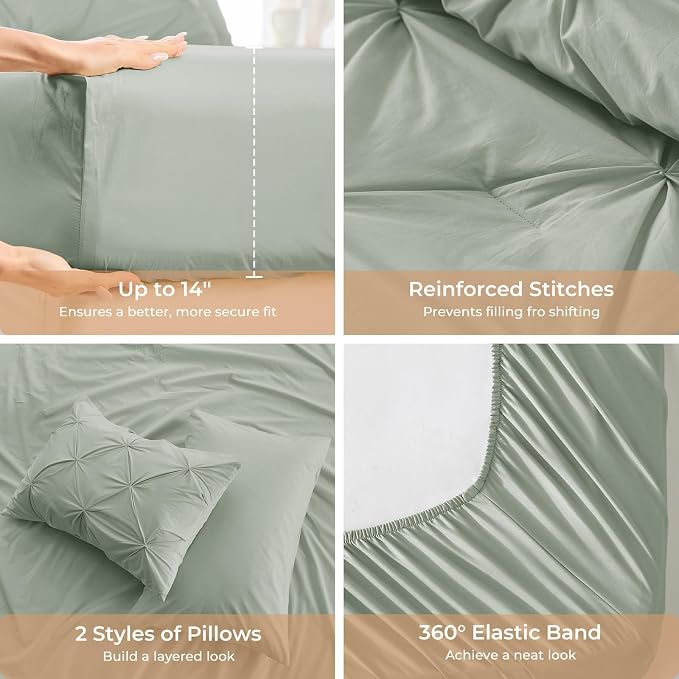 Sasttie Queen Comforter Set, 7-Piece Bed in a Bag, Pintuck Bedding Set - Image 5